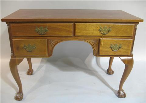 Appraisal: QUEEN ANNE STYLE MAHOGANY KNEE HOLE DESK th century the