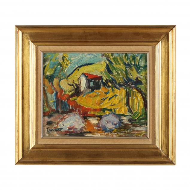 Appraisal: JACQUELINE LAURENT FRENCH TH CENTURY FAUVIST LANDSCAPE WITH COTTAGE Oil