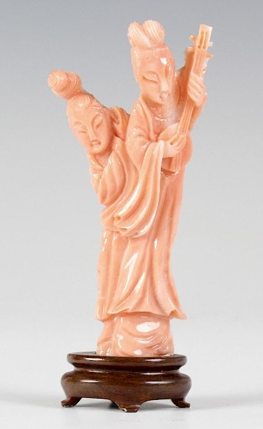 Appraisal: Chinese Pink Angel Skin Coral Guan Yin Statue Vintage Chinese