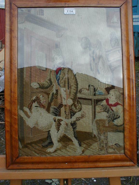 Appraisal: A Victorian woolwork picture of a game keeper leaving his