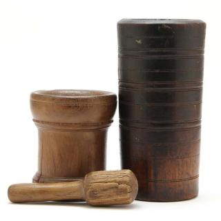 Appraisal: Two Wooden Mortars and a Wooden Pestle th century the