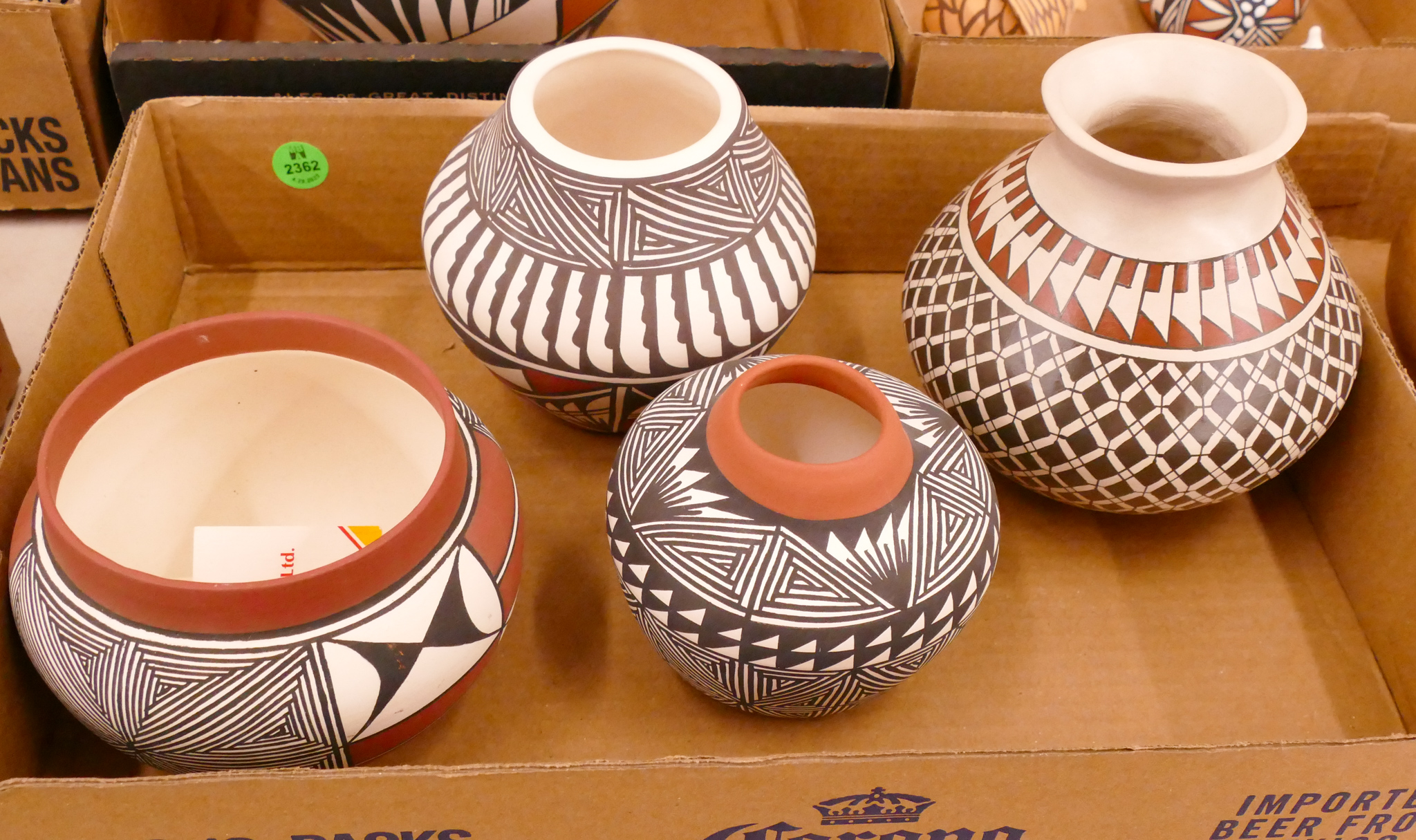 Appraisal: Box pc Acoma Jemez Fine Line Decorated Jars- '' to