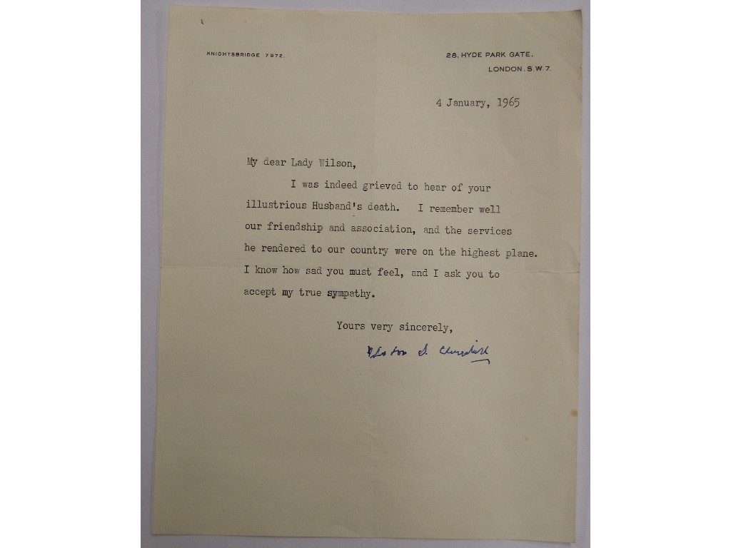 Appraisal: Churchill Winston S - a very late typed personal letter