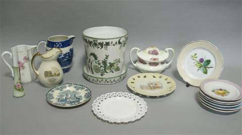 Appraisal: GROUP OF MISCELLANEOUS CERAMICS Including a Portuguese faience flower pot