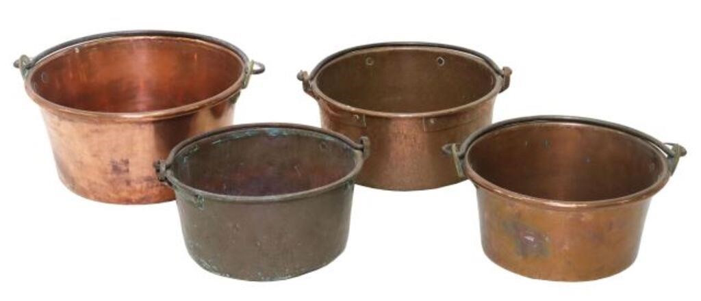 Appraisal: lot of French copper and iron graduated pans with rolled