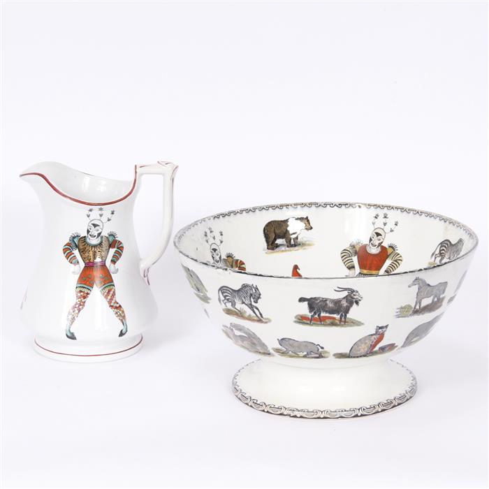 Appraisal: Elsmore Forster English Ironstone Puzzle Jug Pitcher and Basin Pedestal