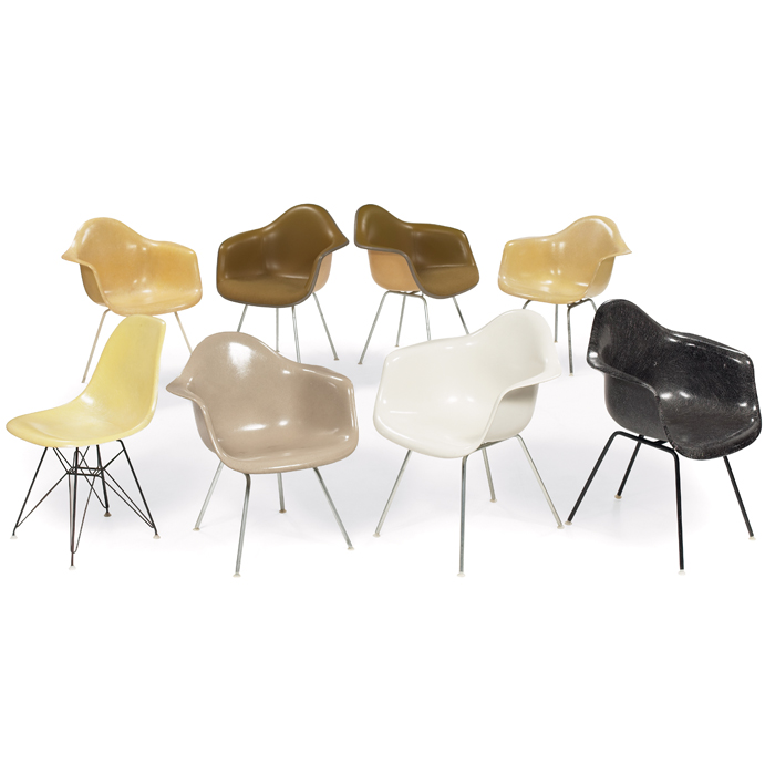 Appraisal: Charles and Ray Eames shell chairs by Herman Miller one