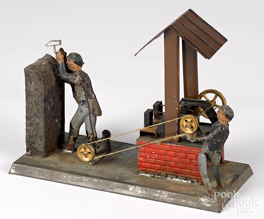 Appraisal: Becker painted tin miners steam toy accessory Becker painted tin