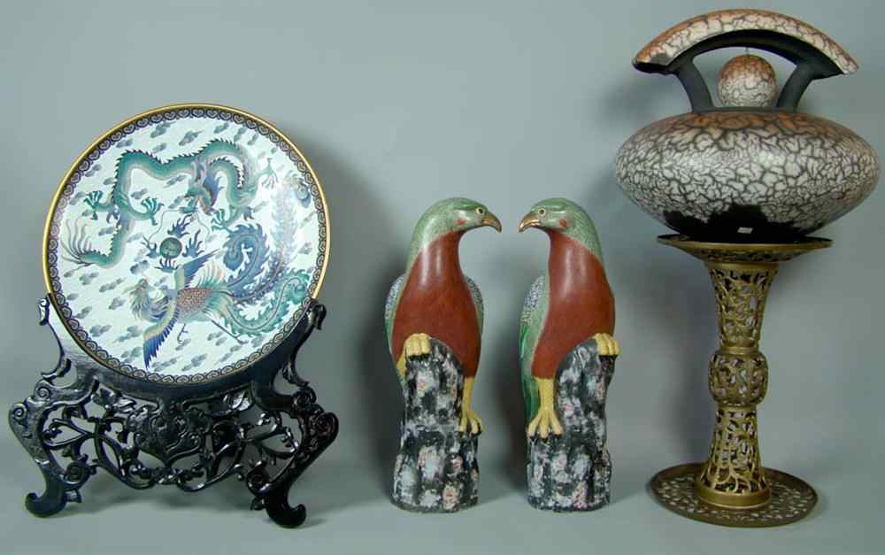 Appraisal: CHINESE CLOISONNE CHARGER AND OTHER DECORATIONS the circular charger with