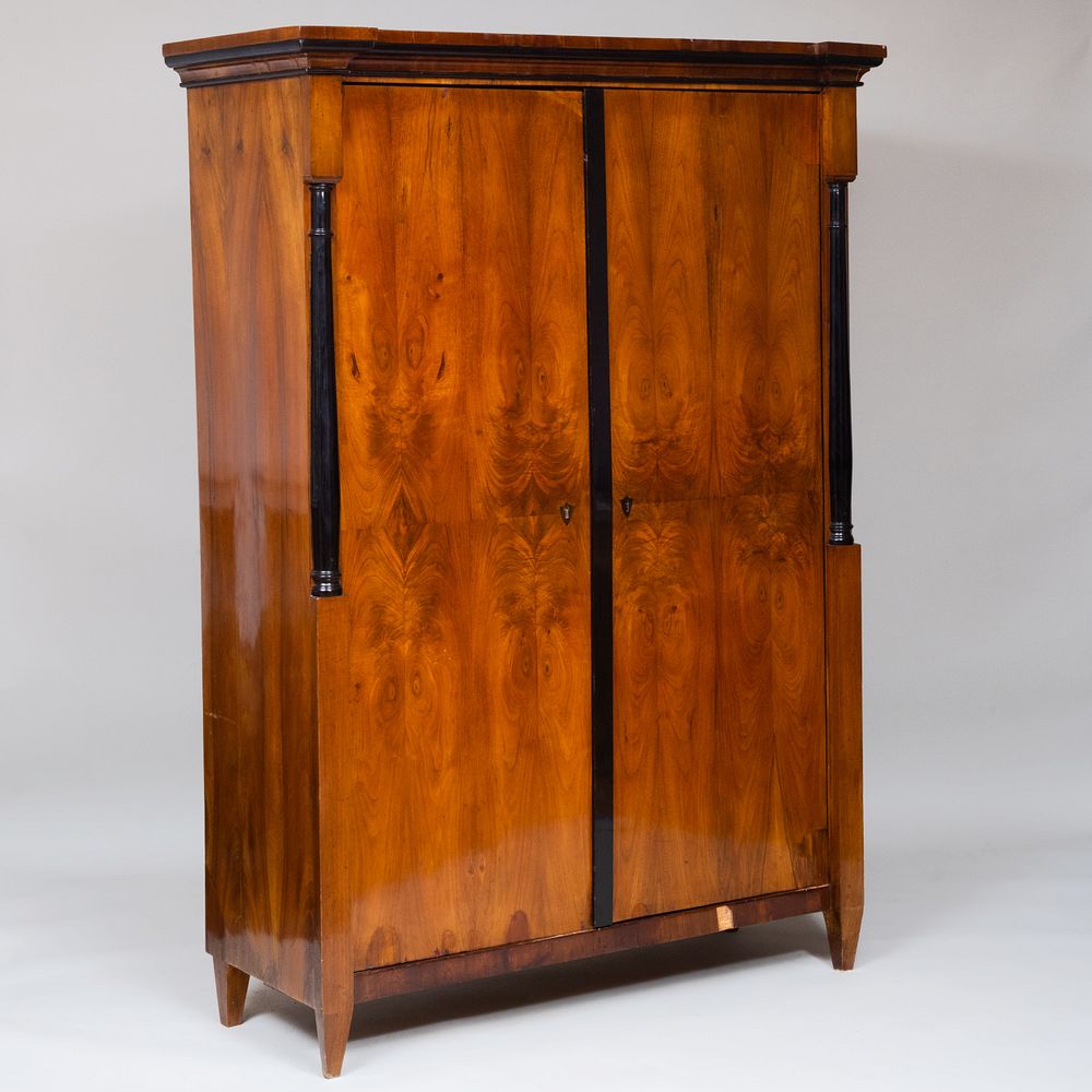 Appraisal: Italian Late Neoclassical Walnut and Ebonized Armoire ft x ft