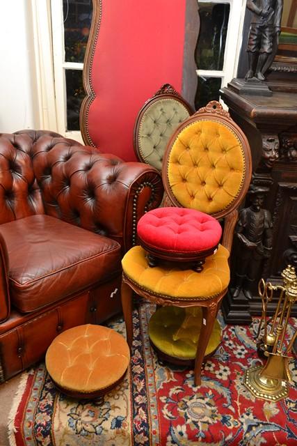 Appraisal: A PAIR OF VICTORIAN STYLE BEDROOM CHAIRS IN DIFFEENT UPHOLSTERY