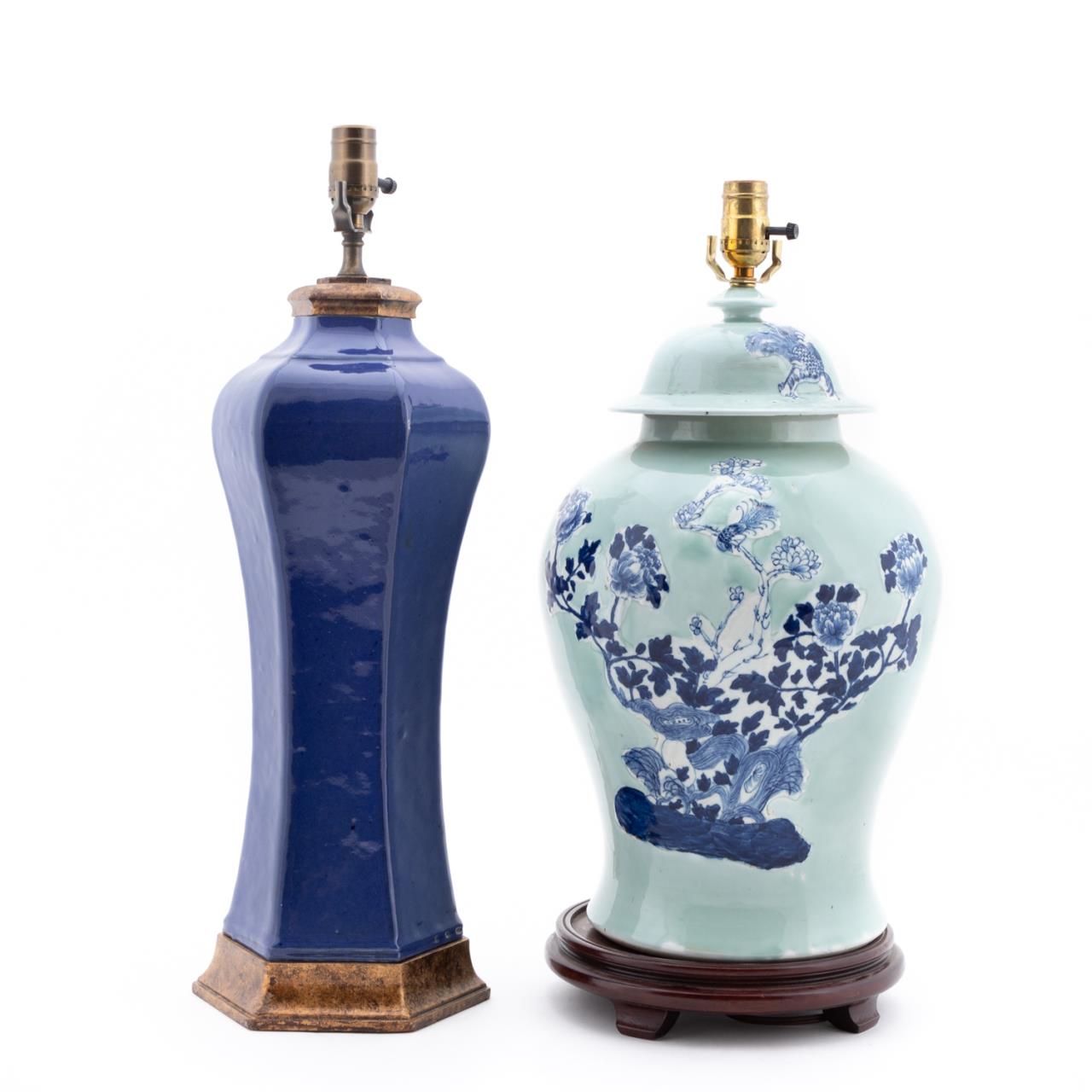 Appraisal: TWO CHINESE PORCELAIN TABLE LAMPS BLUE FLORAL Group of two