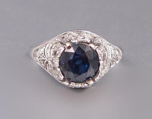 Appraisal: PERIOD SAPPHIRE DIAMOND RING CA - Platinum ring centers a