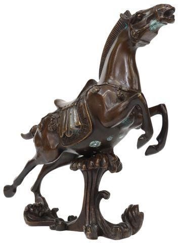 Appraisal: Patinated bronze sculpture Leaping Horse with roached mane approx h