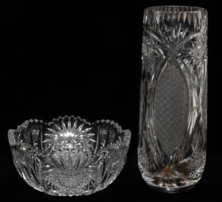 Appraisal: AMERICAN BRILLIANT CUT GLASS BOWL C VASE AMERICAN BRILLIANT CUT