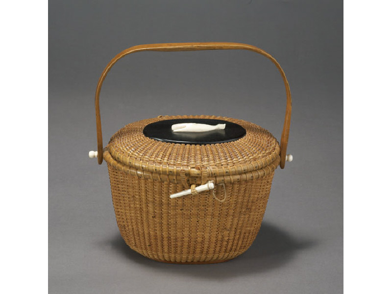 Appraisal: JOSE FORMOSA REYES BASKET PURSE Oval woven basket with carved