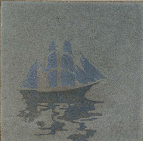 Appraisal: MARBLEHEAD Tile with a tall ship on calm waters in