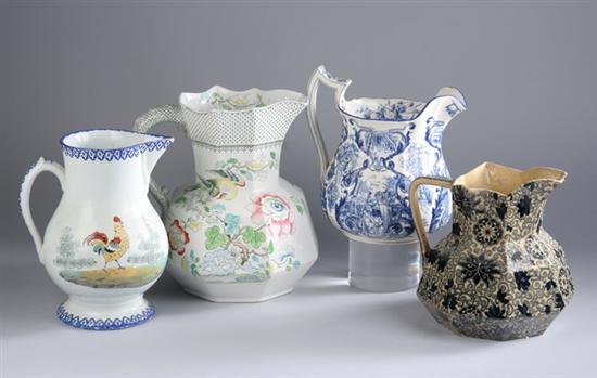 Appraisal: FOUR ENGLISH AND FRENCH CERAMIC PITCHERS Including W T Copeland