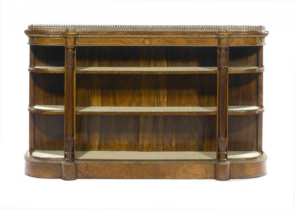 Appraisal: A VICTORIAN ORMOLU MOUNTED BURR WALNUT SIDE CABINET with galleried