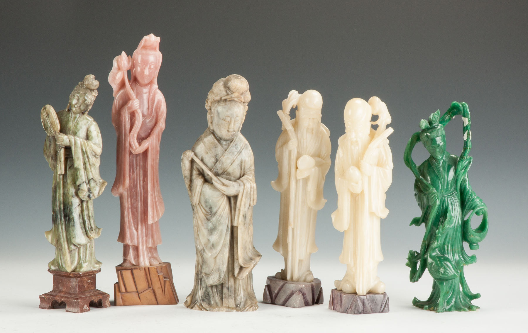 Appraisal: Group of Six Chinese Carved Soapstone Hardstone Court Figures th