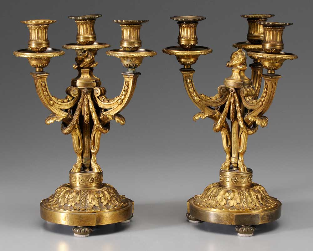 Appraisal: Pair Louis XVI Gilt Bronze Candelabra French th century or