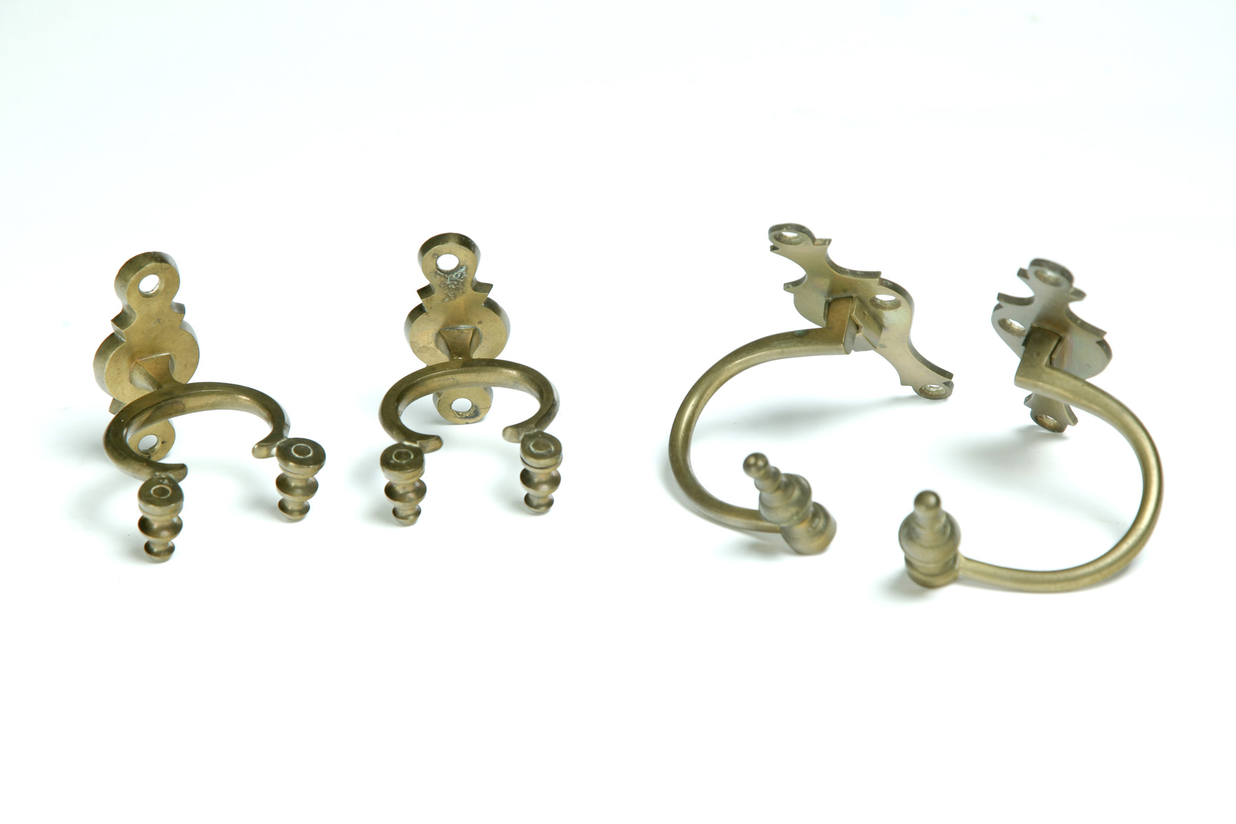 Appraisal: TWO PAIR OF AMERICAN BRASS JAMB HOOKS Eighteenth century One