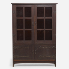 Appraisal: Gustav Stickley EARLY CHINA CABINET USA c oak patinated iron