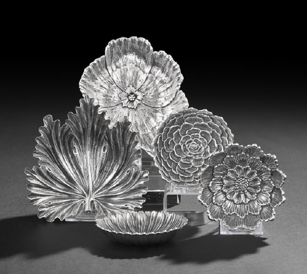 Appraisal: Set of Five Buccellati Sterling Silver Flower and Leaf Dishes