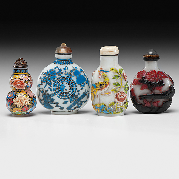 Appraisal: Chinese th century A group of four glass snuff bottles