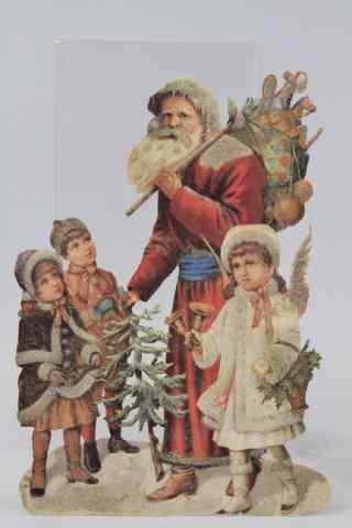 Appraisal: LARGE SANTA DIE CUT WITH CHILDREN Santa die cut store