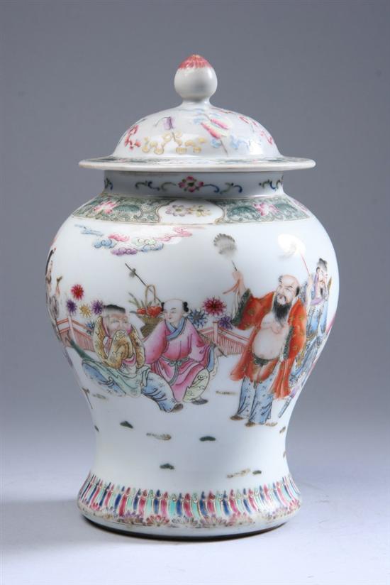 Appraisal: CHINESE FAMILLE ROSE PORCELAIN BALUSTER JAR AND COVER th century