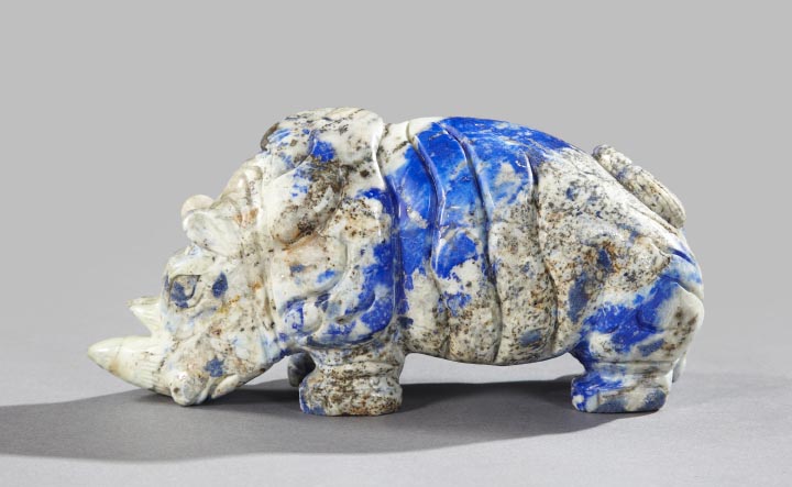 Appraisal: Chinese Carved Lapis Lazuli Matrix Figure of a Rhinoceros h