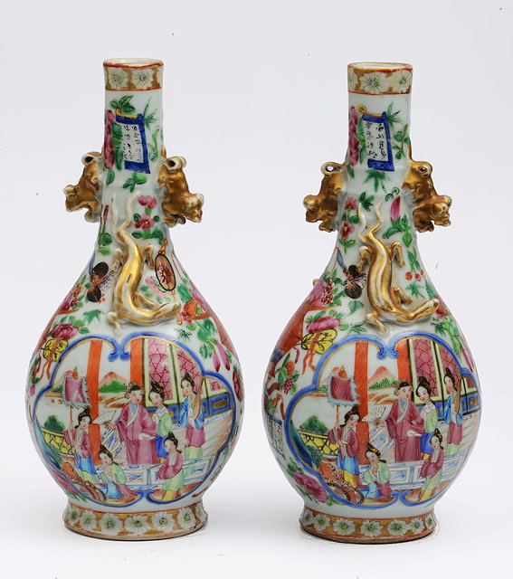 Appraisal: A pair of Chinese Canton bottle vaseslate th Century each