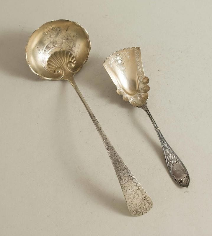 Appraisal: Two Silver Serving Pieces A coin silver gilt washed monogrammed