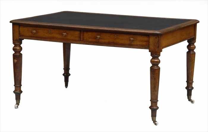 Appraisal: VICTORIAN OAK WRITING TABLE The leather-paneled top above two drawers