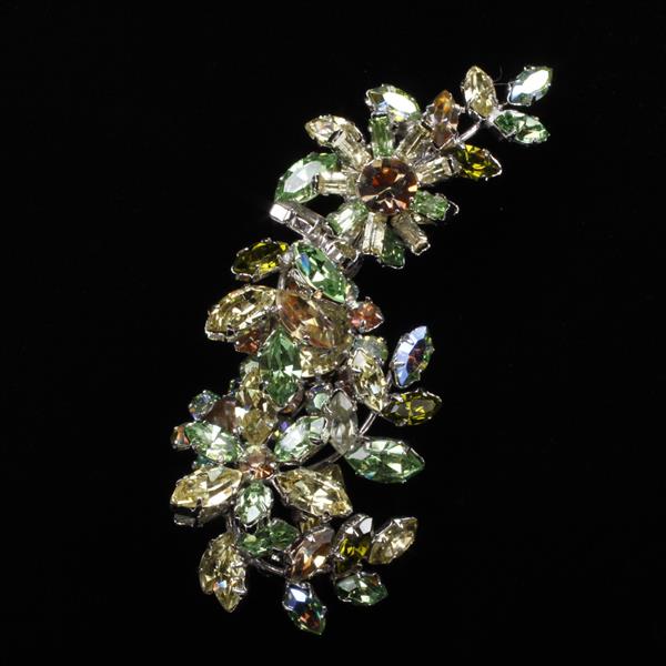 Appraisal: Austrian Crystal Jeweled Floral Brooch Pin with peridot green yellow