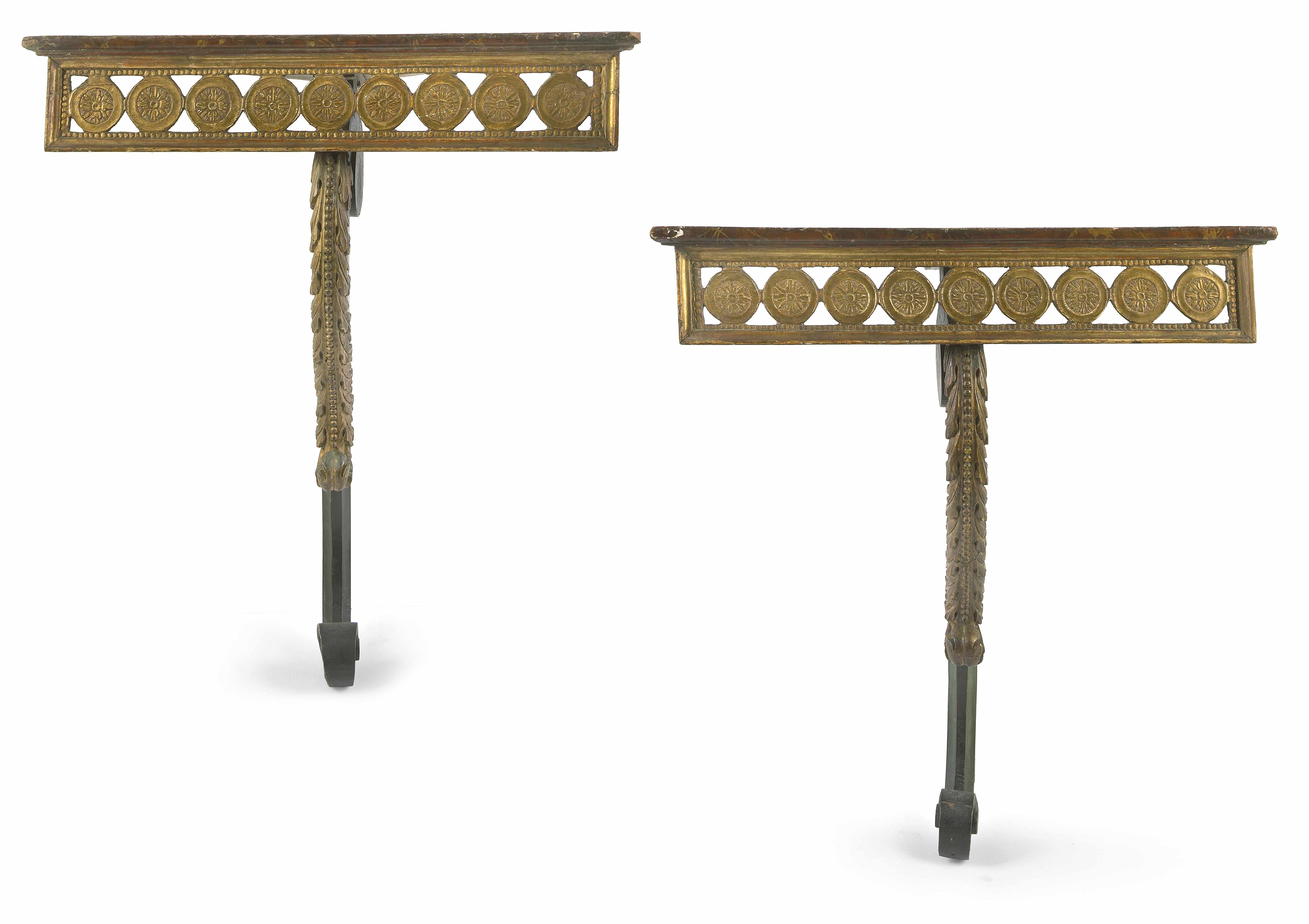 Appraisal: A pair of Continental Neoclassical parcel gilt and ebonized corner