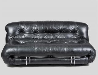 Appraisal: ATELIER INTERNATIONAL LEATHER SOFA American With tufted seat and back