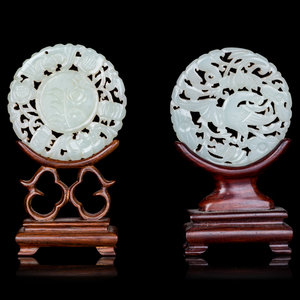 Appraisal: Two Chinese Pale Celadon Jade Mounted Table Screens JADE TH