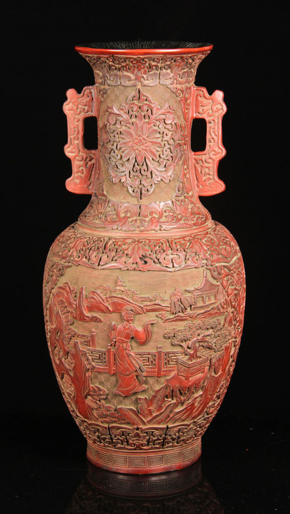 Appraisal: - Chinese Red Lacquer Vase Chinese red lacquer vase with