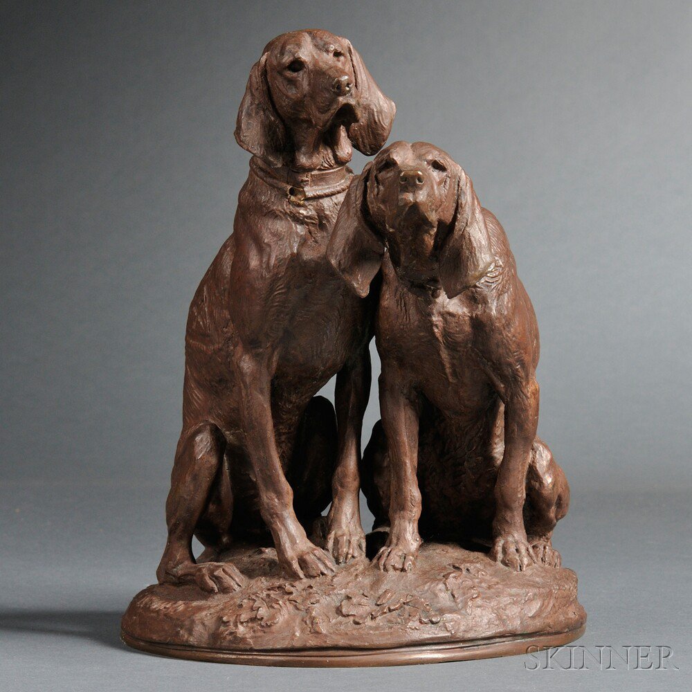 Appraisal: Emmanuel Fr miet French - Two Seated Hunting Dogs Signed