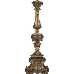 Appraisal: An Italian Giltwood Pricket Mounted as a Lamp TH CENTURY