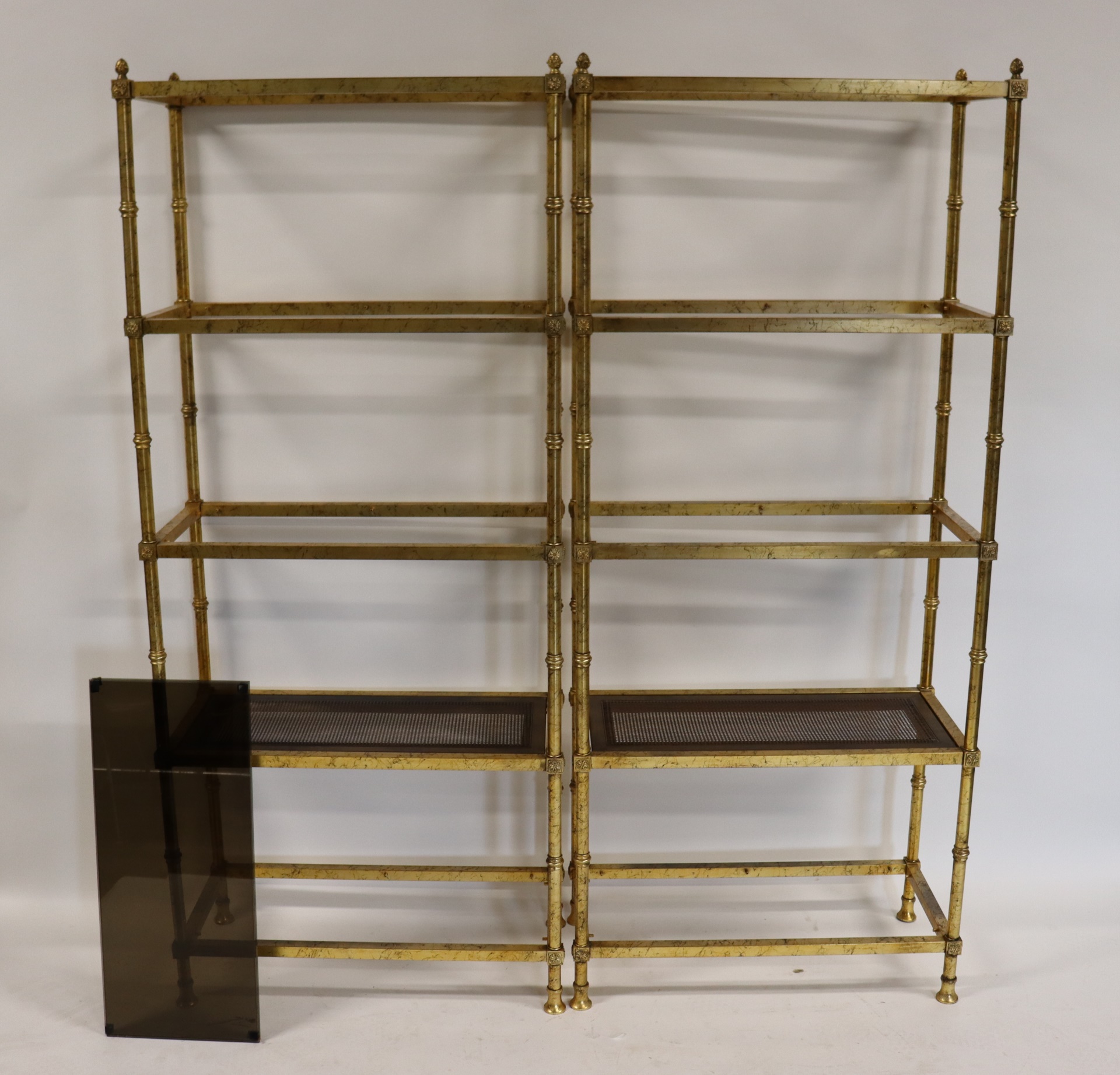 Appraisal: MIDCENTURY PAIR OF GILT METAL ETAGERES Nice quality and patina