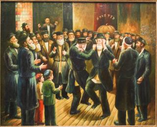 Appraisal: Raymond Neilson American Judaica painting Orthodox Jewish men dancing signed