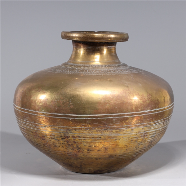 Appraisal: Antique Indian gilt water vessel with concentric circles and incised