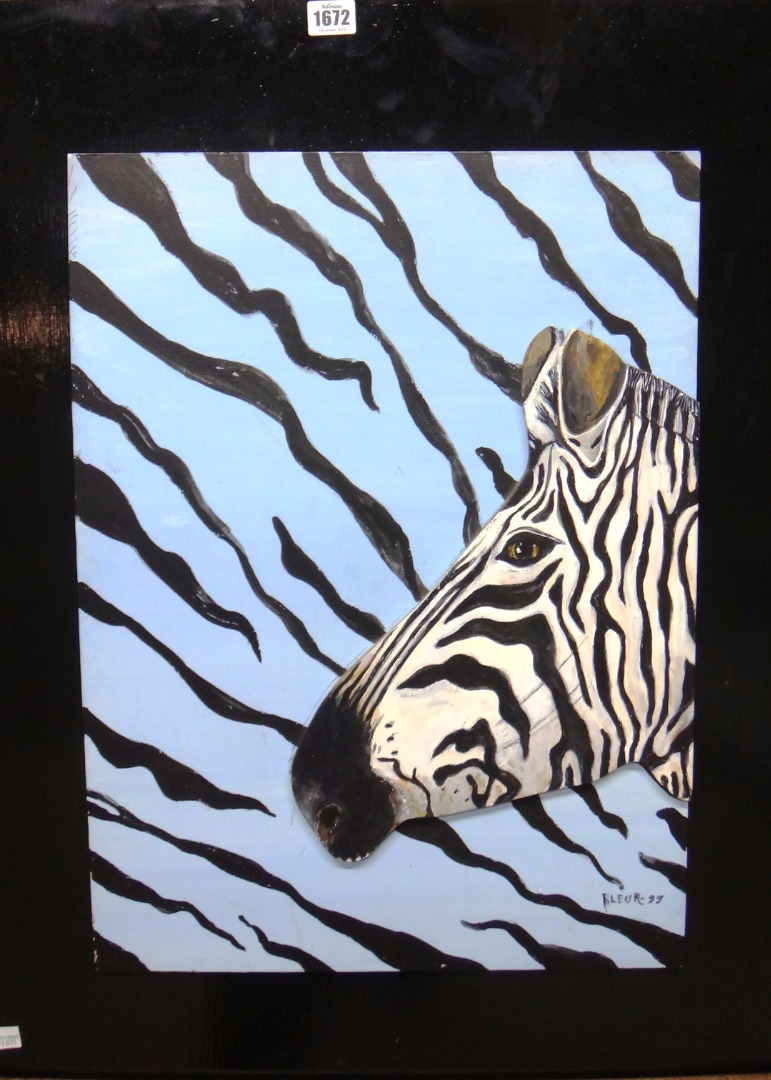 Appraisal: Fleur Cowles - Zebra world oil on -D panel signed