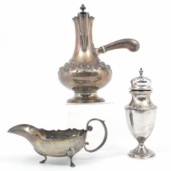 Appraisal: A group of sterling table articles Comprising side handle coffee