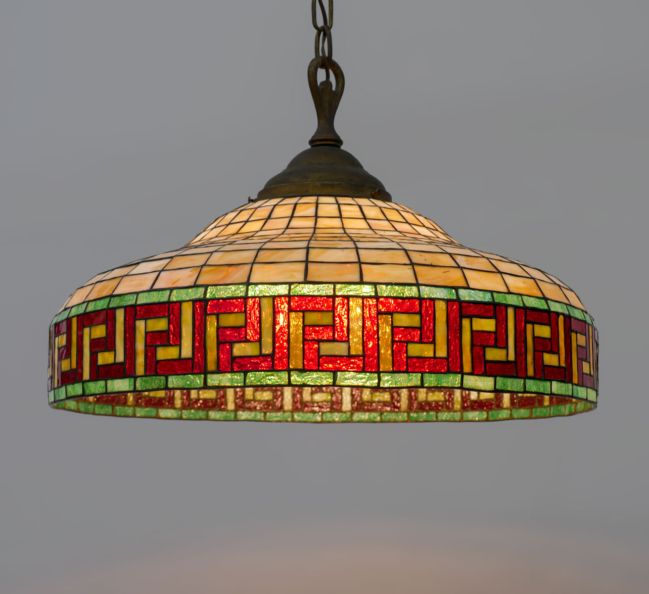 Appraisal: LARGE HANDEL STYLE STAINED GLASS CHANDELIER - Light Handel style