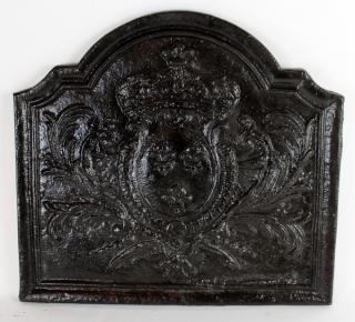 Appraisal: Antique French cast iron fireback with crown Antique French cast