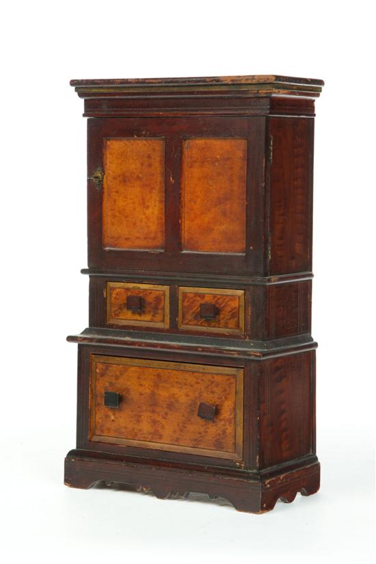 Appraisal: MINIATURE DECORATED CUPBOARD Peterborough Hillsborough County mixed woods Stepback cupboard